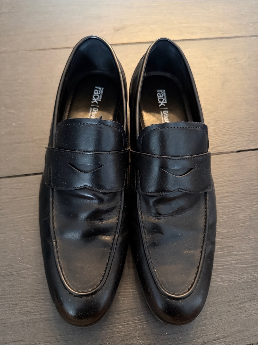 Rack London Black Leather Penny Loafers for Men
